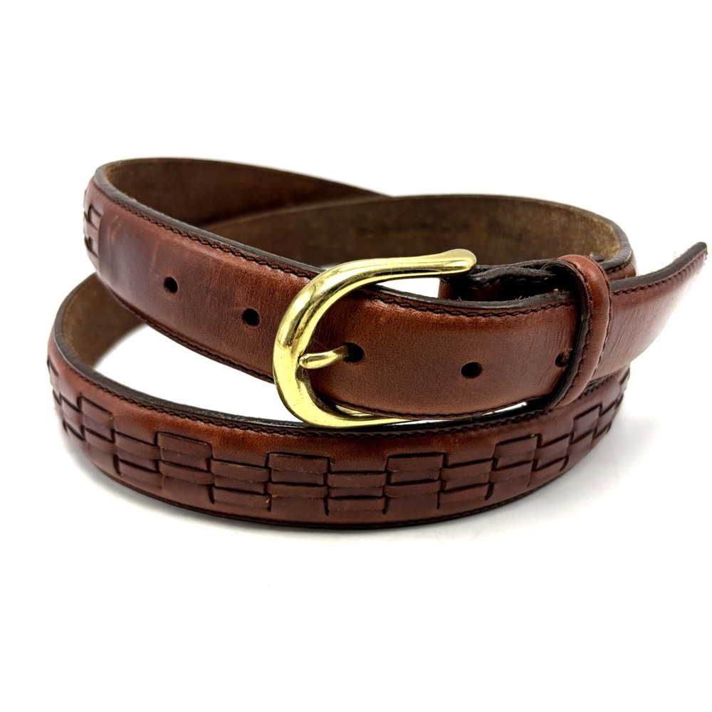 Full Grain Leather Belt Mens 43 Brass Tone Buckle Brown Nautical Golf